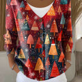 Christmas Christmas Tree Pattern Art Print Buttoned V-neck Cardigan Sweater