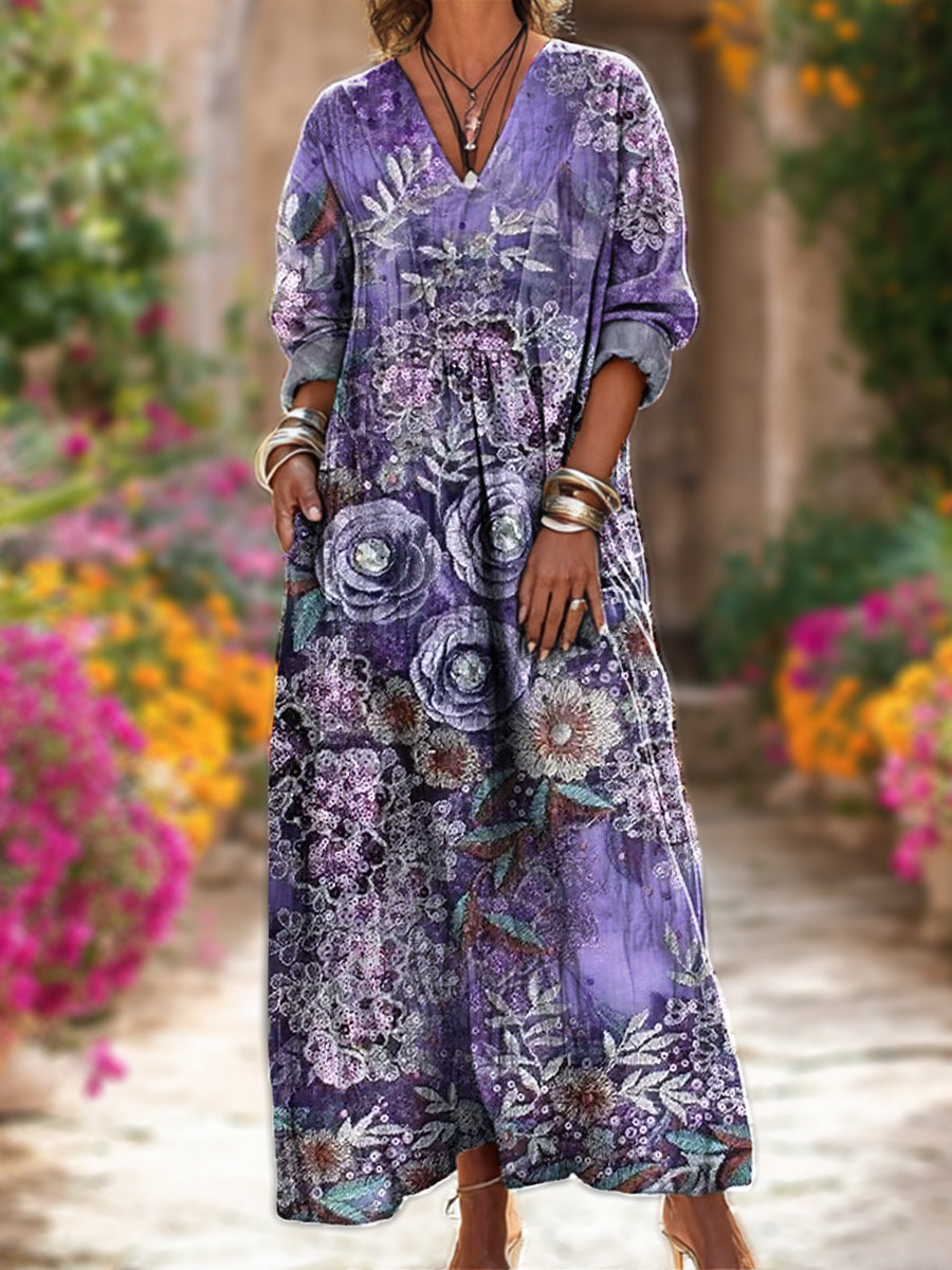 Women's Vintage Abstract Floral Painting Art Print Dress