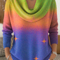 Women's Gradient Color Art Print Cowl Neck Sweater