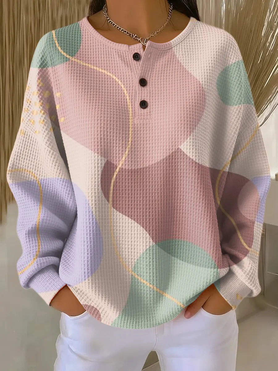 Women's Colorful Abstract Geometric Painting Art Print Casual Cotton Sweatshirt