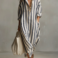 Casual And Cozy Striped Linen-cotton Dress