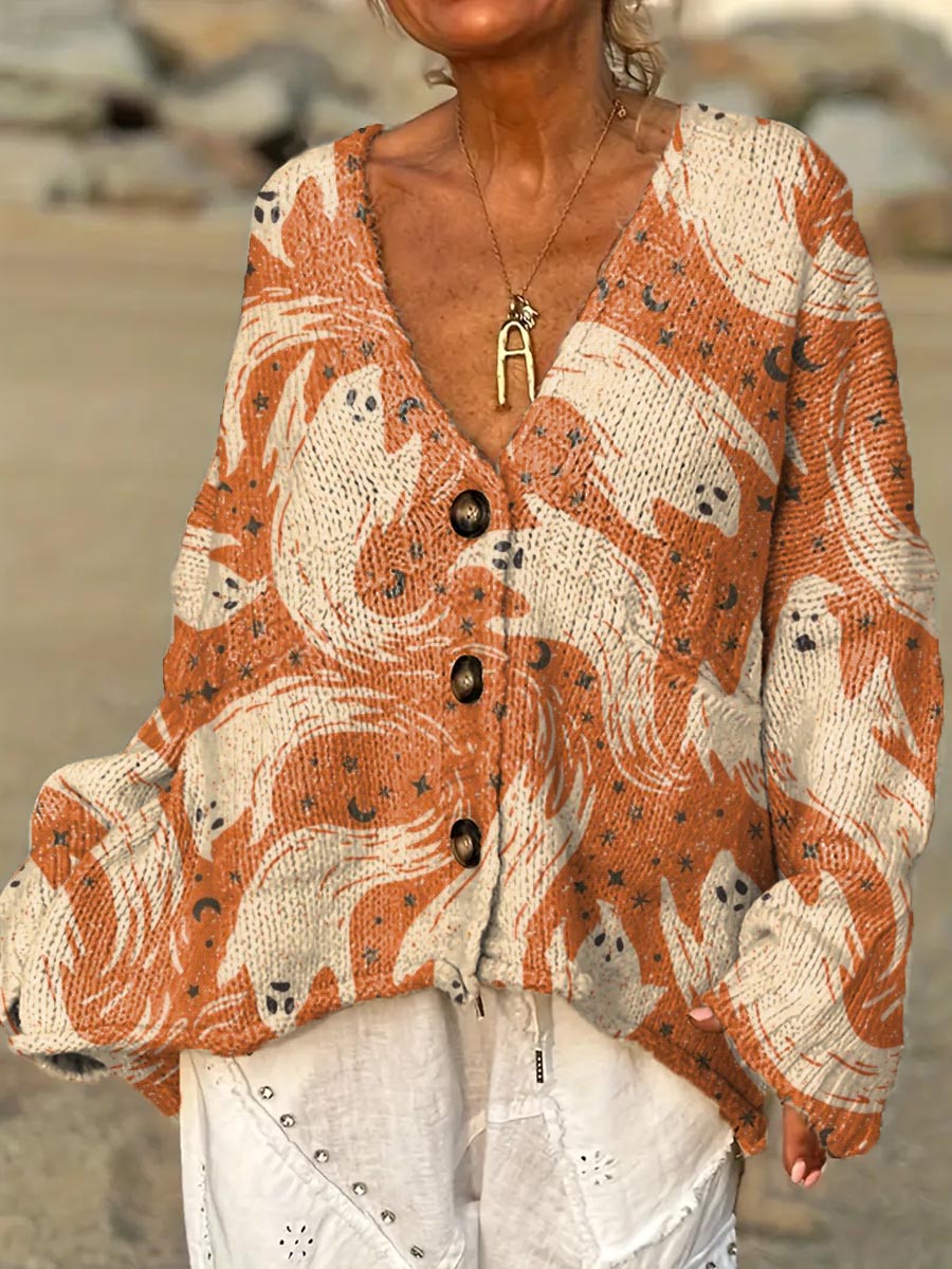 womens-halloween-ghost-art-print-casual-pullover-sweater