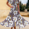 Women's Vintage Flower Art Print  Flowy Casual Dress