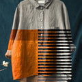 Artistry Color Block Art Printed Women's Casual Cotton And Linen Shirt