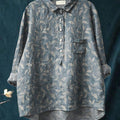 Spring Vines Pattern Printed Women's Casual Cotton And Linen Shirt