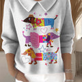 Cute dressed up dachshund decorative pattern Casual Peter Pan Collar Sweater