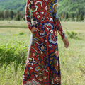 Women's Boho Vintage Flower Art Printed Long-sleeved Casual Dress