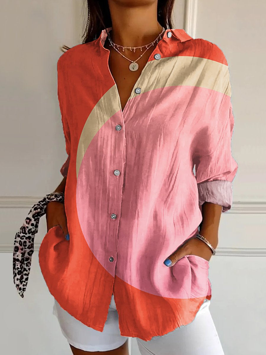 Women's  Abstract Geometric Art Print Casual Cotton Shirt
