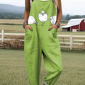 Women's Funny Sheep Art Print Casual 100% Cotton Wide Leg Jumpsuit