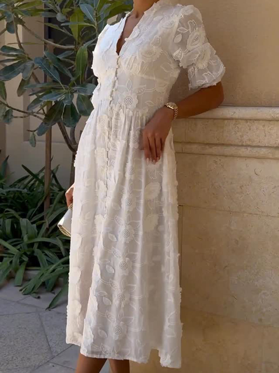 Floral Embroidered Cotton Midi Dress