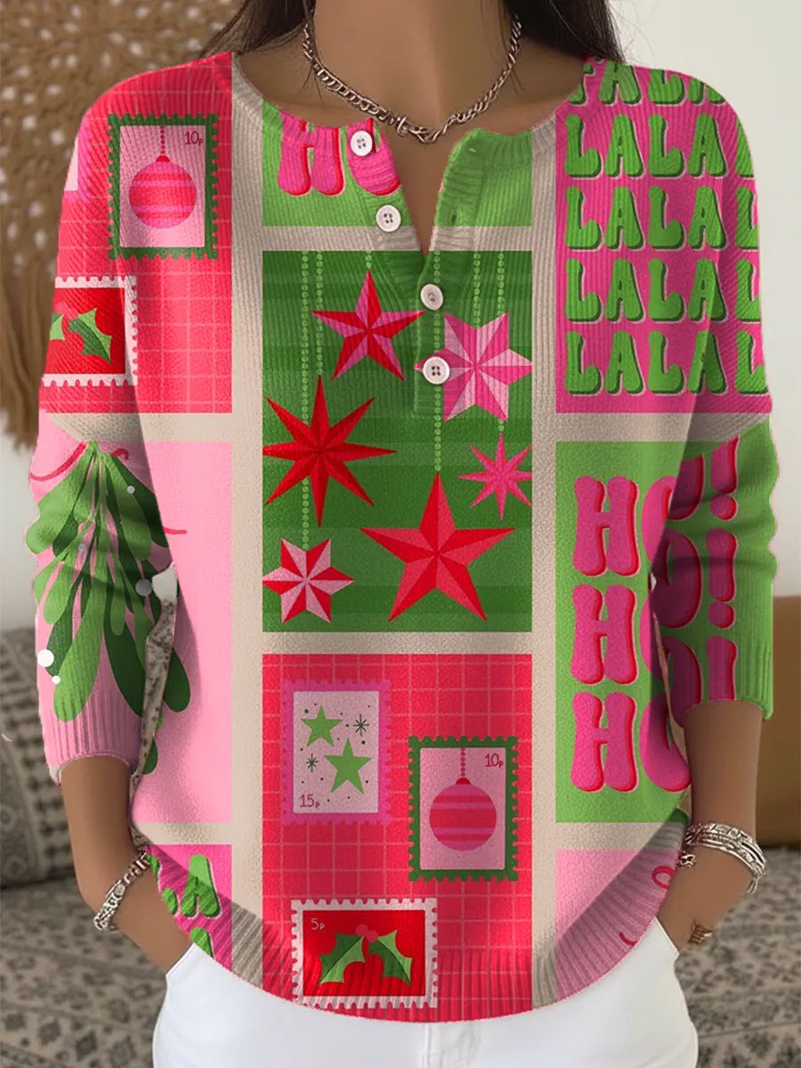 Vintage Christmas   Art Print Buttoned Cardigan Sweater