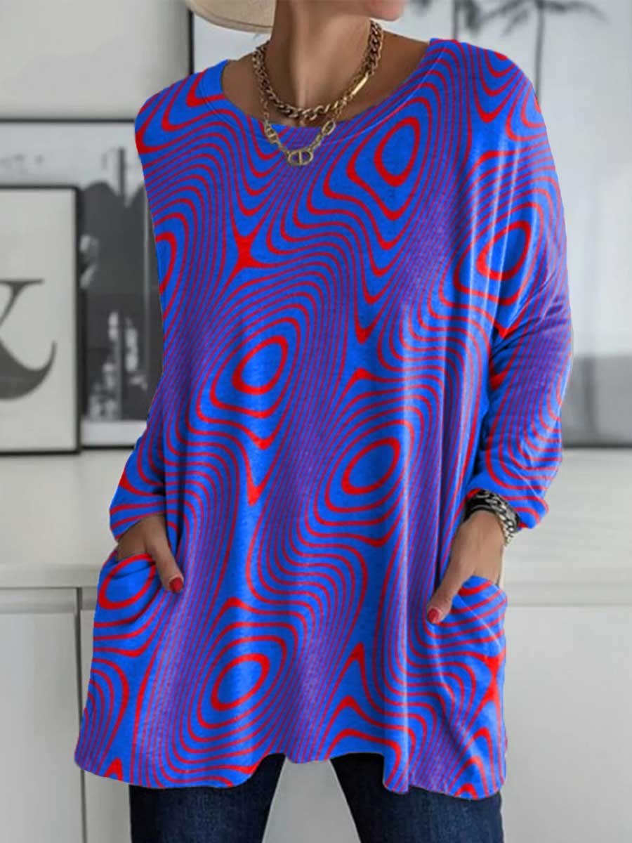 Women's Abstract Pattern Art Print Casual Long Sleeve T-shirt