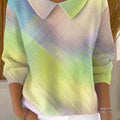 Women's Colorful Diagonal Checkered Print Casual Peter Pan Collar 3/4 Sleeve Sweater