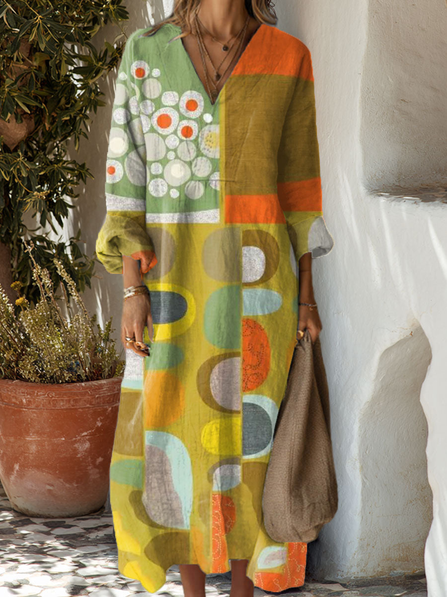 Women's Vintage Abstract Geometry Art Print Dress