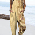 Women's Abstract Geometric Pattern Art Print Casual 100% Cotton Wide Leg Jumpsuit