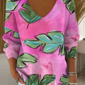 womens-pink-leaves-pattern-casual-pullover-sweater