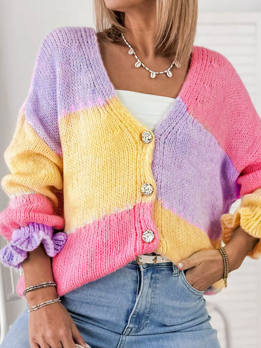 womens-vintage-abstract-geometric-art-print-ruffled-v-neck-casual-pullover-sweater