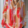 Women's Vintage Abstract Geometry Art Print Casual Cotton And Linen Ruffle Shirt
