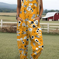 Women's Ghost Flower Art Print Casual 100% Cotton Wide Leg Jumpsuit