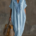 Casual Loose-fitting Linen And Cotton Long Dress