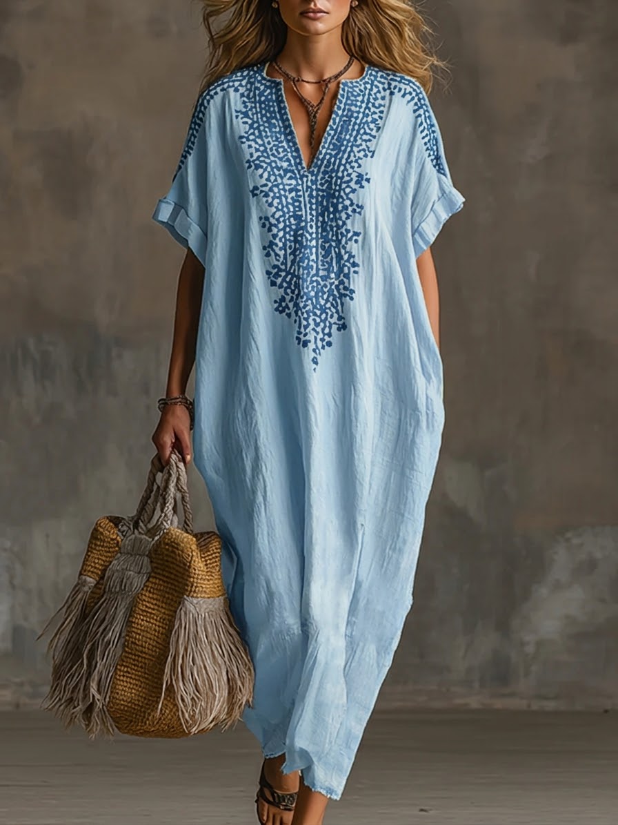 Casual Loose-fitting Linen And Cotton Long Dress