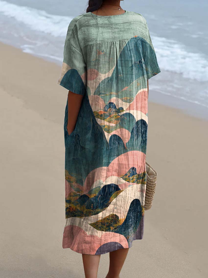 Beautiful Clouds and Mountains Landscape Decorative Pattern Flowy Dress
