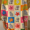 Women's Funny Dogs Cats Art Print Casual Pullover Sweater
