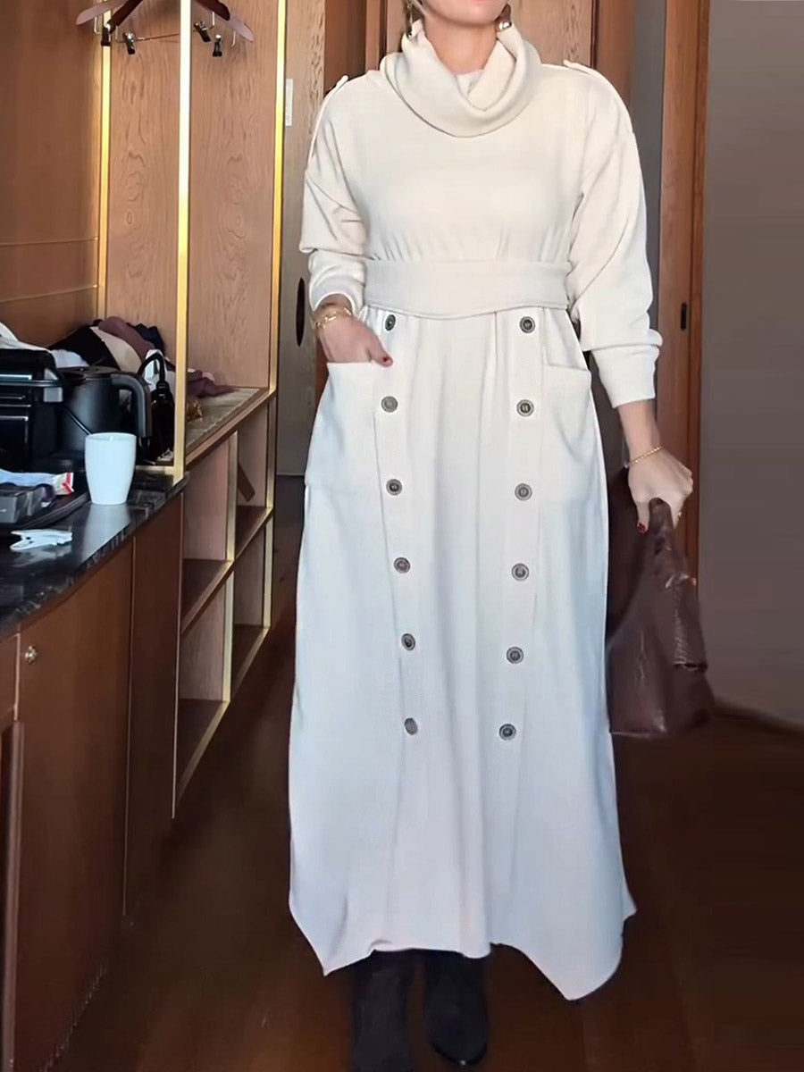 Women's Pile Neck Long Sleeve Casual Loose Knit Dress