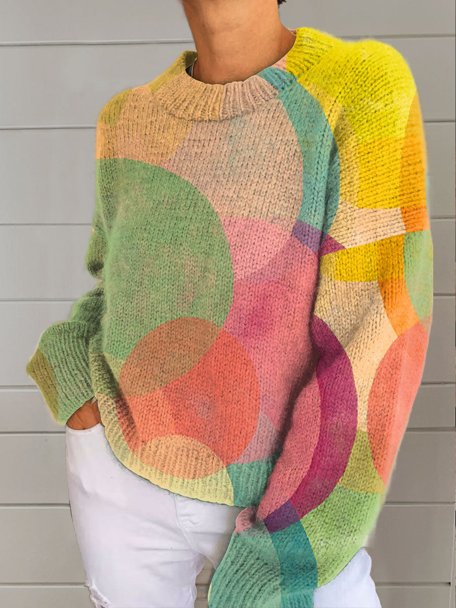 Women's Vintage Abstract Geometry Art Print Casual Pullover Sweater