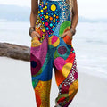 Women's Geometric Pattern Art Print Casual 100% Cotton Wide Leg Jumpsuit