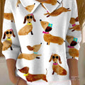 womens-vintage-dachshund-art-print-casual-peter-pan-collar-3-4-sleeve-sweater