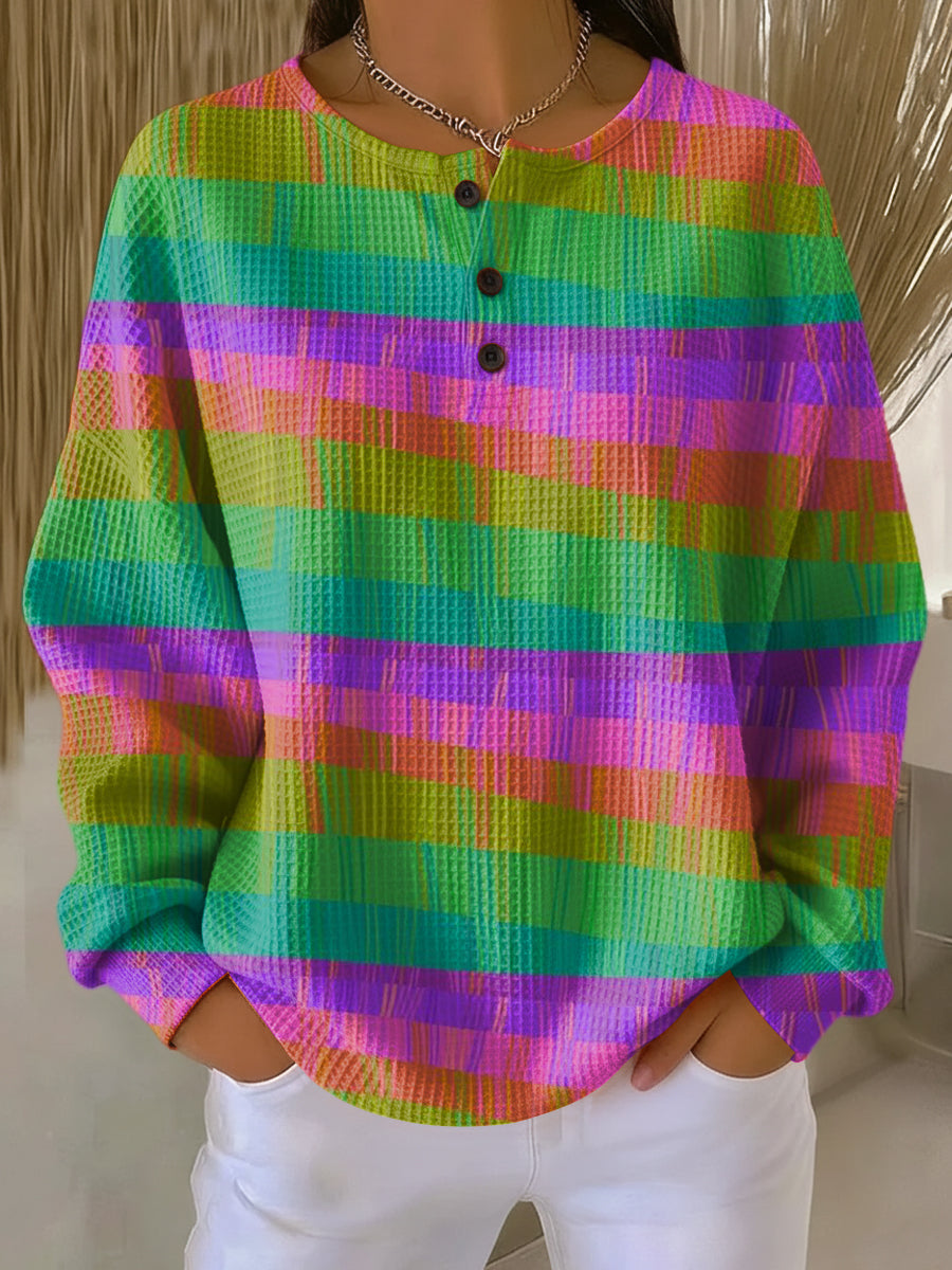 Women's Beautiful Multicolor Striped Art Print Casual Cotton Sweatshirt