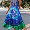 Blue Asymmetry Tie Dye Print H Shape Dress