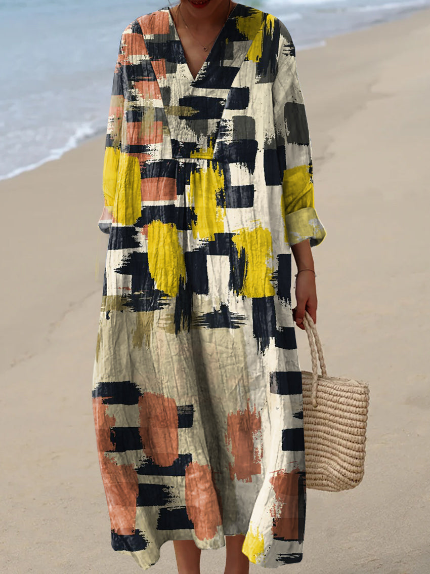 Women's Random Grid Pattern  Art Print Dress