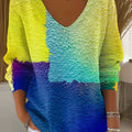 Women's Abstract Multicolor Paint Art Print Casual Pullover Sweater