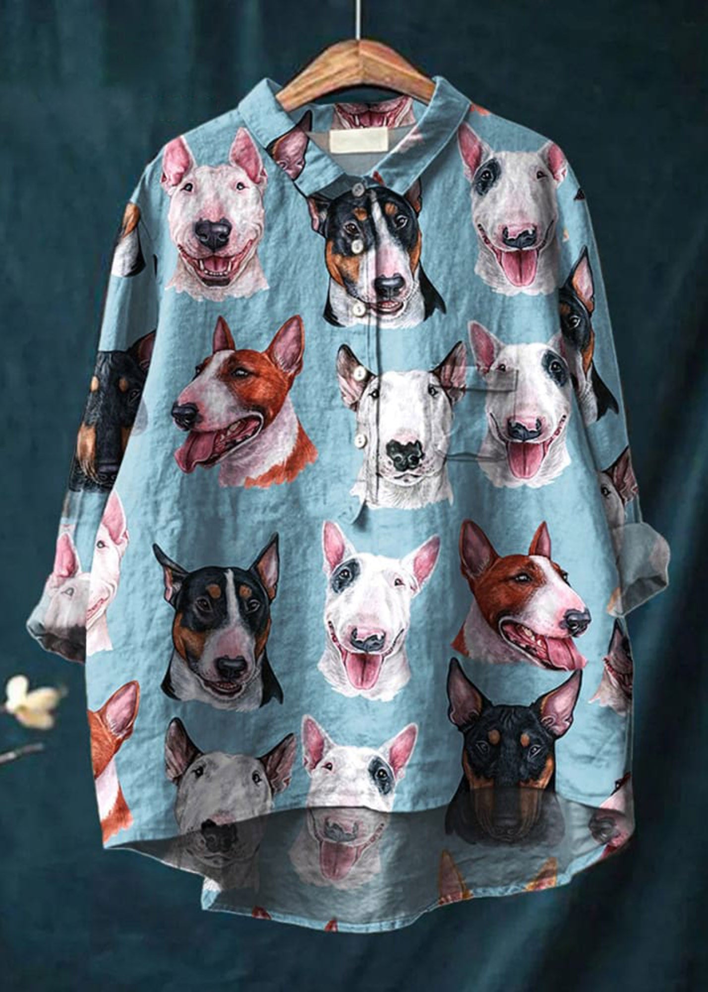 Women's Dog  Art Print Casual Cotton And Linen Shirt