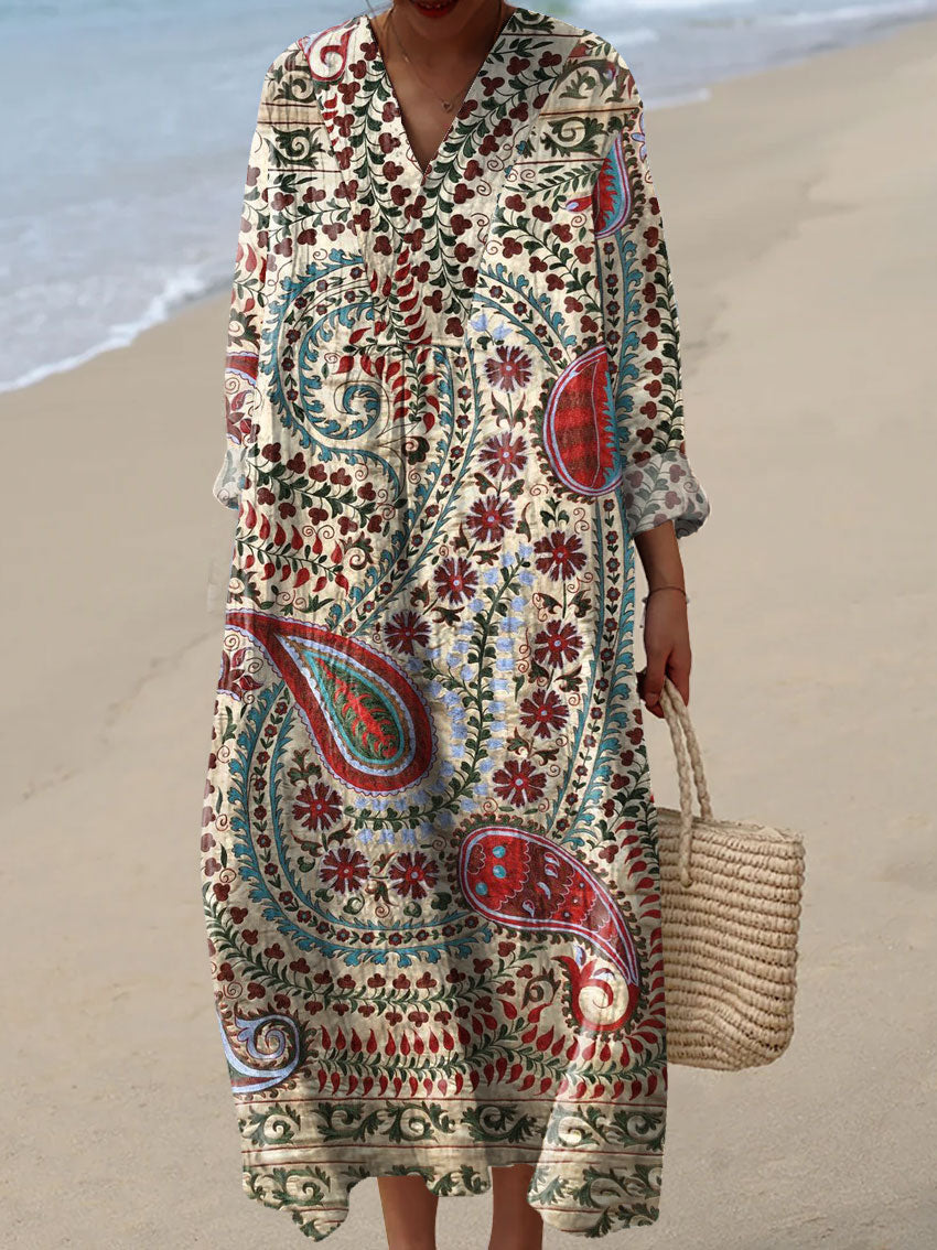 Women's  Symmetrical Art Flowers  Print Casual Dress