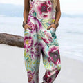 Combinaison pantalon large décontractée 100 % coton à imprimé floral vintage pour femme 