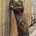 Women's Retro Contrast Color Totem Print Stretch Knit Dress