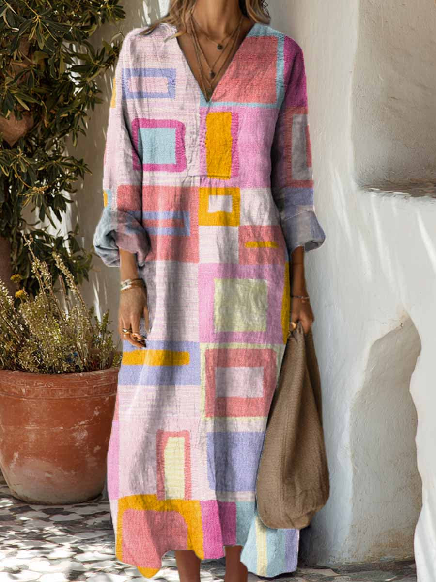 Women's Geometric Pattern Art Print Cotton Dress