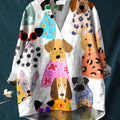 Women's Colorful Fun Cartoon Puppy Print Casual Cotton And Linen V-neck Shirt