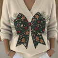 Women's Christmas Bow Tie Pattern Art Print Buttoned Cardigan Sweater