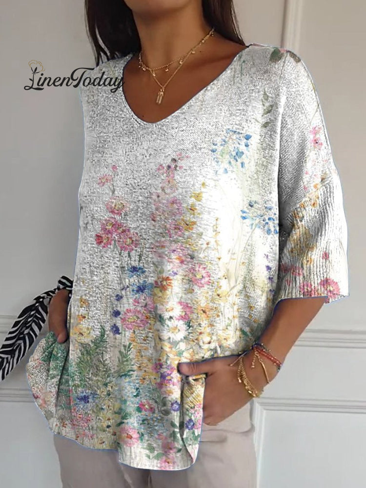 Women's Vintage Botanical Floral Casual Pullover Knit