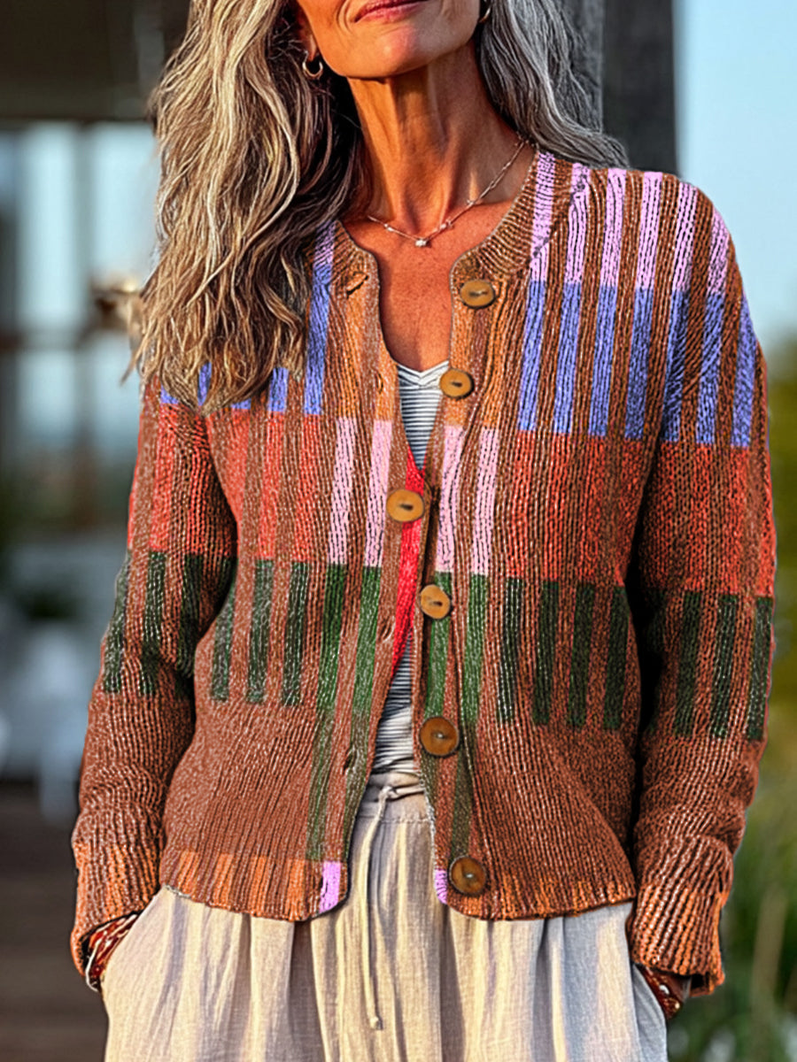 vintage-geometric-stripe-painting-art-print-buttoned-cardigan-sweater-z4lo