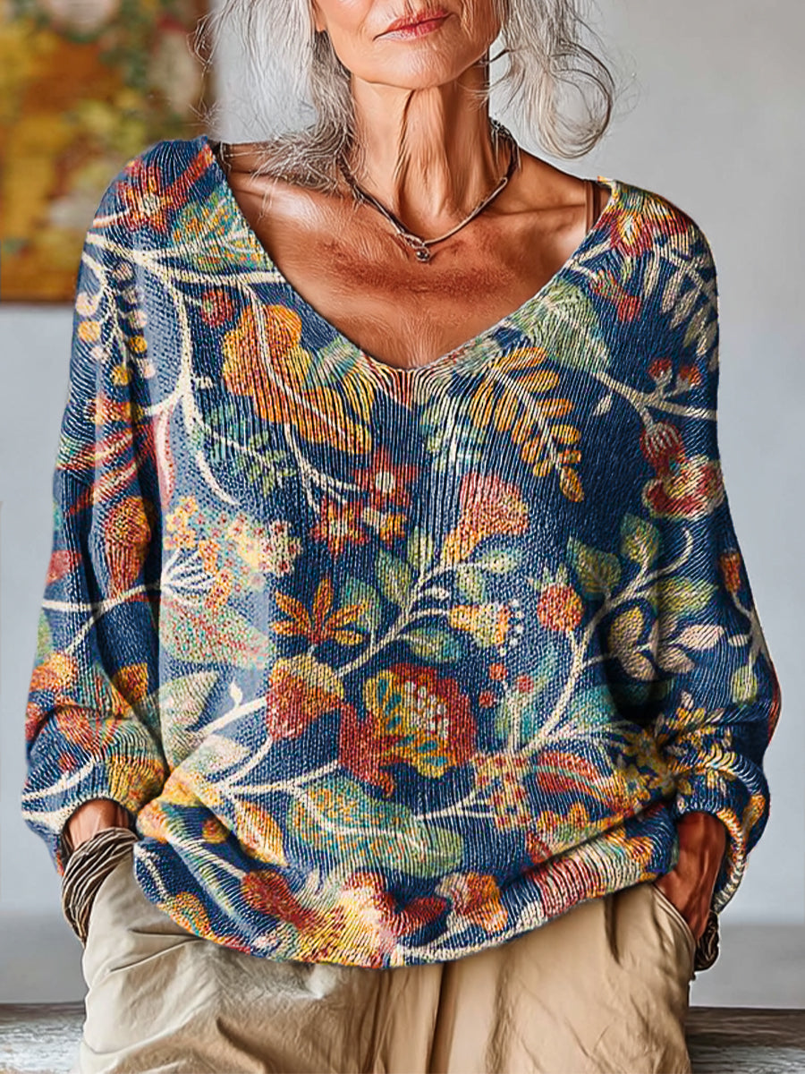 womens-vintage-ethnic-floral-painting-art-print-casual-pullover-sweater