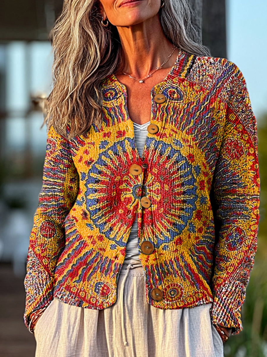 vintage-ethnic-circular-pattern-art-print-buttoned-cardigan-sweater