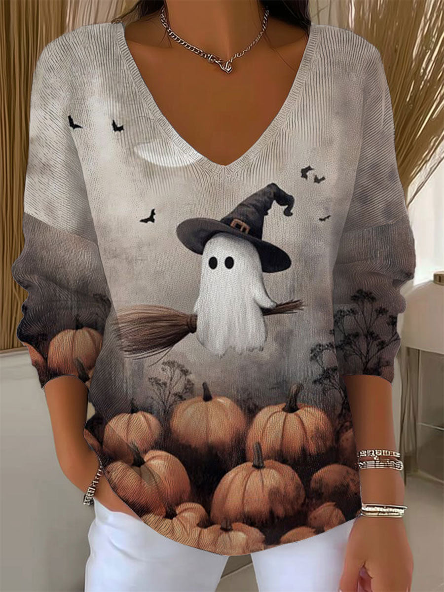 womens-vintage-ghost-art-print-casual-pullover-sweater-apo5