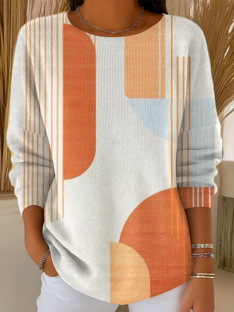 Women's Vintage Abstract Geometry Art Print Casual Pullover Sweater
