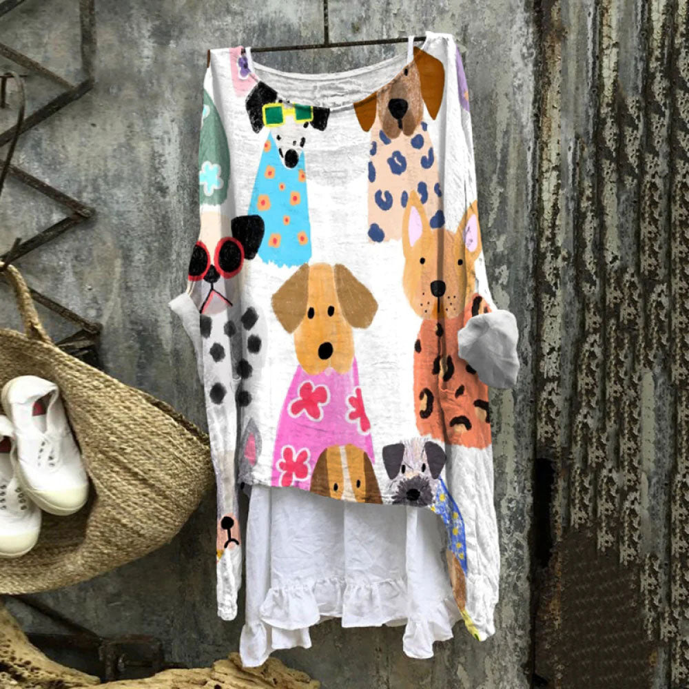 Women's Colorful Funny Cartoon Puppy Print Long Sleeve Blouse