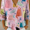 Women's Lovely Cats Art Print Buttoned Cardigan Sweater